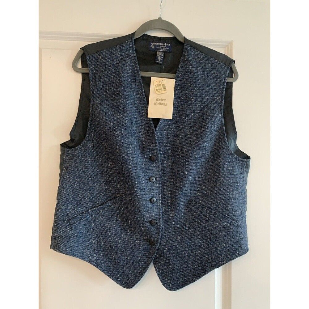 Rare Vest Mens Medium Wool tweed vest Jacket Casual Grey Abercrombie & Fitch VTG